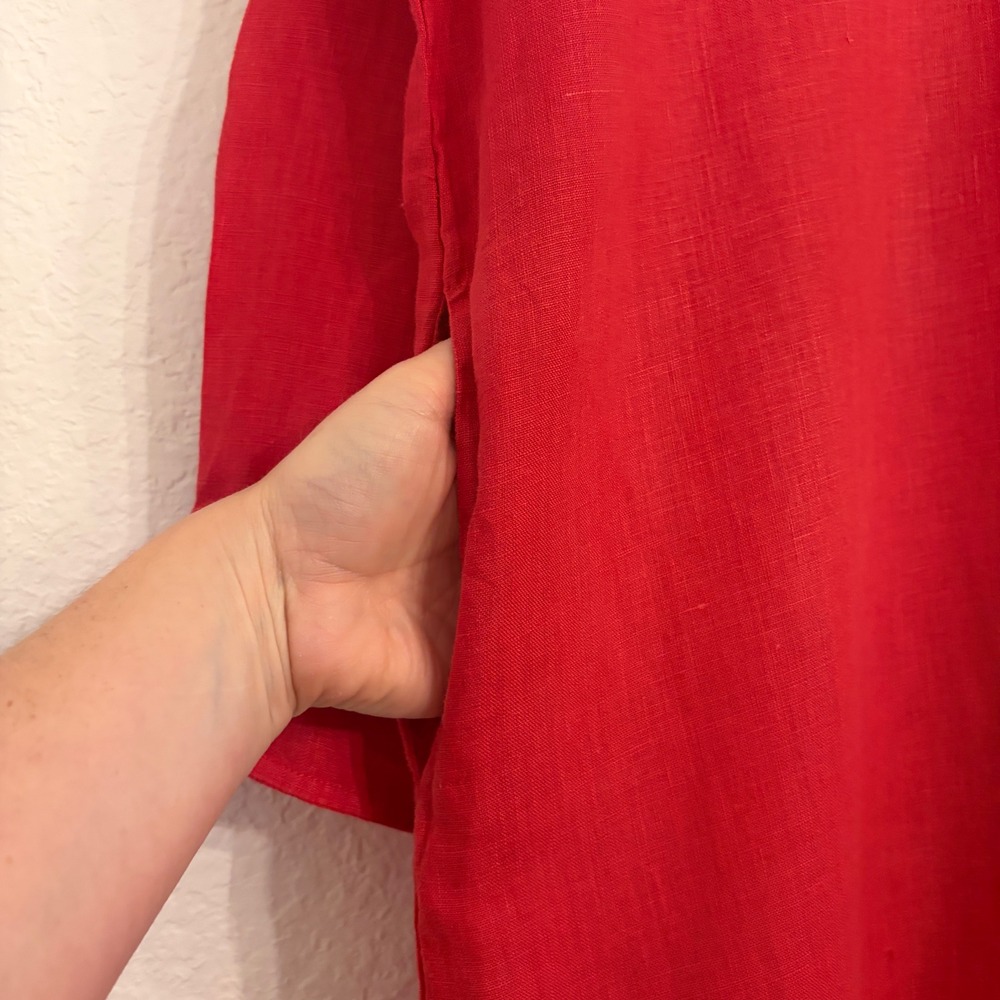 Frank & Eileen Megan Maxi Shirtdress OS Washed Linen Summer Red Button Americana - Picture 5 of 12